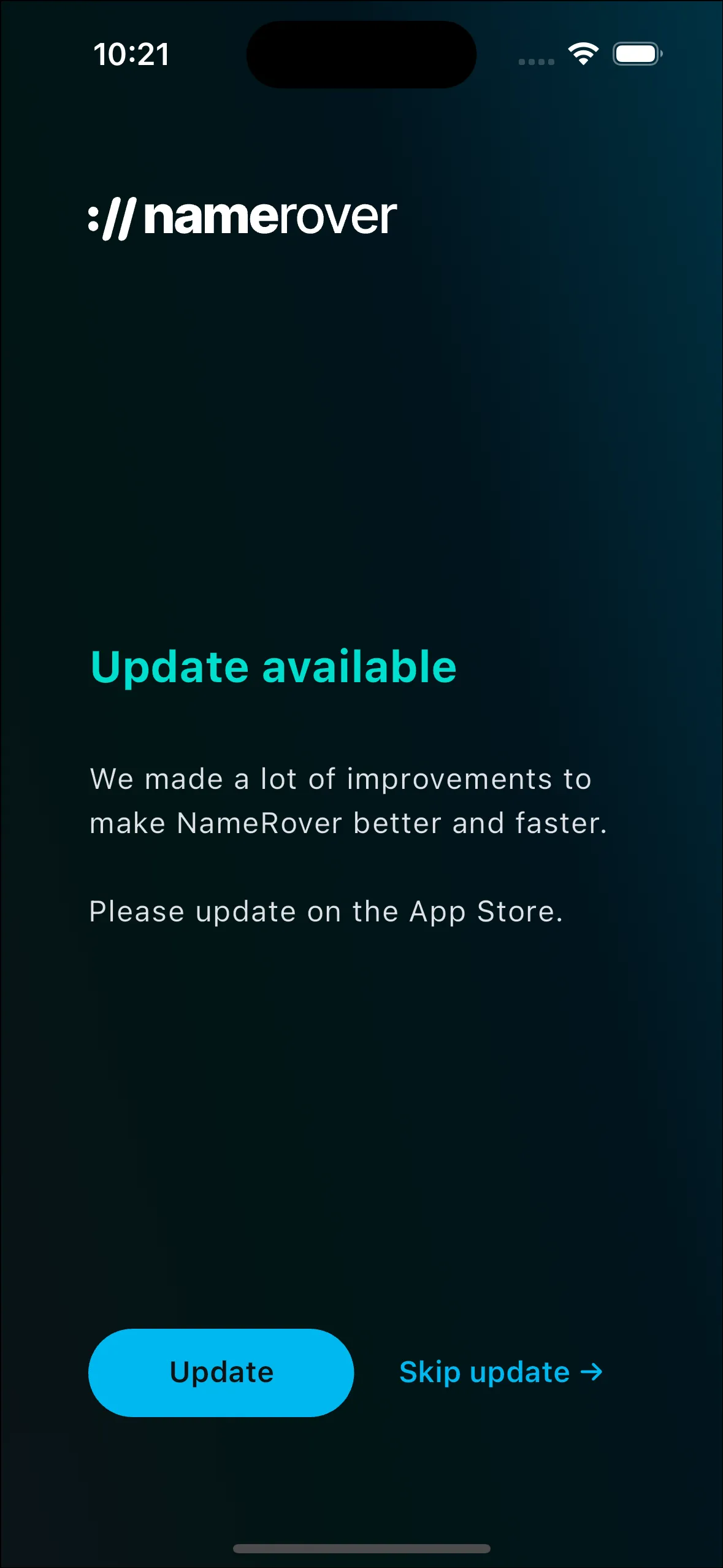 Namerover Update Screen